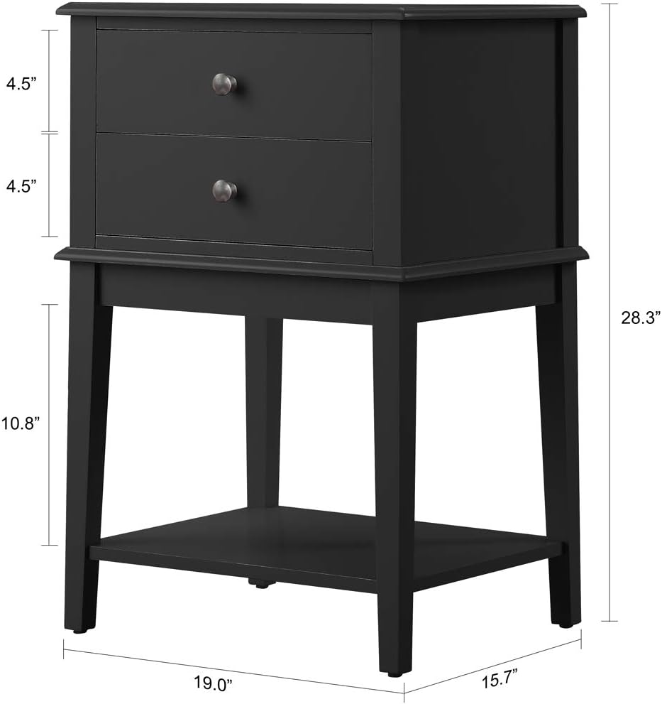 Linio-home Black Nightstand, Bedroom Nightstands with Drawers, Small End Table, Bed Side Table with 2 Drawers, Bedside Table Accent Table, Black: Kitchen & Dining