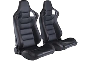 WTRAVEL Racing Seats for Cars 2 Pcs Reclinable Bucket Seats with 2 Sliders Adjustable PU Leather Seats Universal Sport Seats (Black & Red, 36.6"×21.2"×21.6")