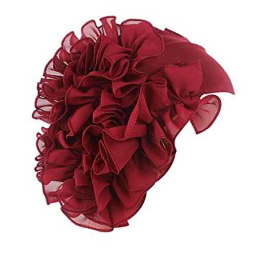 Sunyastor Summer Women Flower Cancer Chemo Hat Beanie Scarf Turban Head Wrap Cap Headband Shower Cap (Wine Red, One Size)