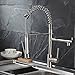 Fapully Contemporary Spring Single Handle Kitchen Sink Faucet with Pull Down Sprayer, Brushed Nickel
