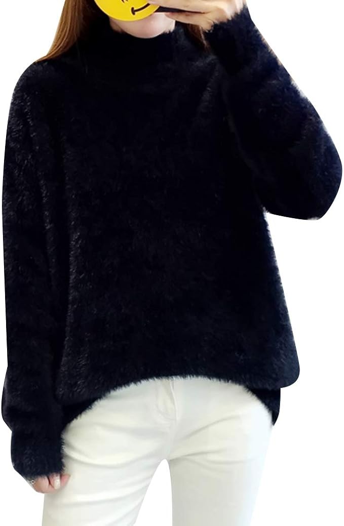 Women's Plain Jumper Warm Thicken Fluffy Pullover Trendy Basic Sweater