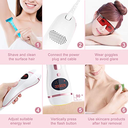 IPL Hair Removal System for Women & Men Permanent Painless 600,000 Flashes Body Facial Profesional Device Hair Remover Treatment Wholebody Home Use (White-Rose)