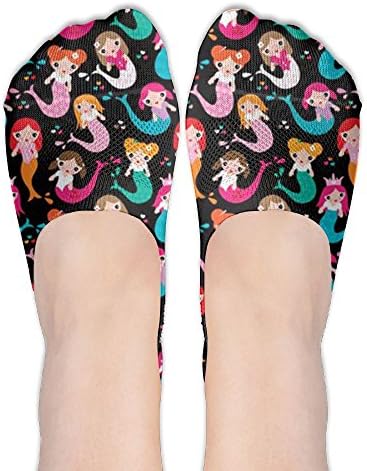 Mermaid Stylish Compression No-show Socks For Youth Stretchability Cute Cartoon Patterned Thin Ship Socks