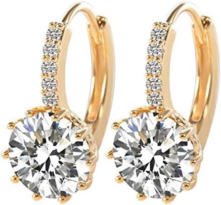 18K Rose Gold GP White Topaz Earring Party Hoop Earring Lady Dangle Earring
