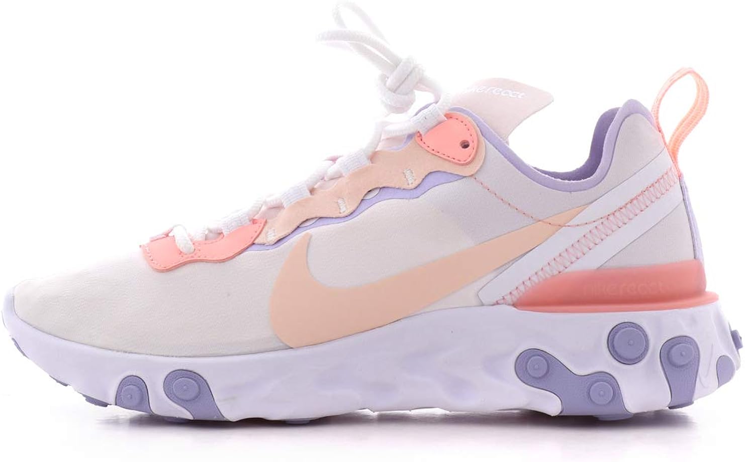 Nike W React Element 55 Womens Sneakers BQ2728-601, Pale Pink/Washed Coral-Oxygen Purple, Size US 9