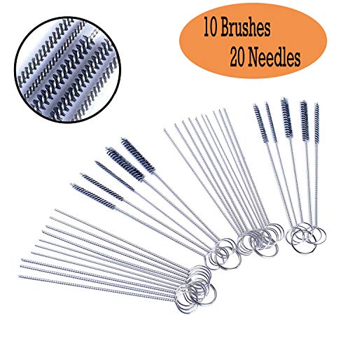 Podoy Carburetor Cleaning Kit Small Wire Brush Carb Dirt Jet Cleaner Tool with 20 Cleaning Needles &10 Brushes (Set of 30)