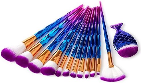12Pcs Dazzle Diamond Shape Handle Makeup Brush set Professional Face Contour Foundation Blush Powder Fan Brushes Sets + 1pc Mermaid Fish Powder Brush