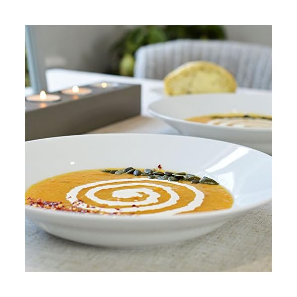 Argon-Tableware-White-Rimmed-SoupPastaCerealBowls-23cm-Set-of-6 6X White Soup Bowls - 23cm (9") - Ceramic Dinner Plates Dish Set Cereal Soup Serving Noodle Bowl - Dishwasher and Microwave Safe - by Argon Tableware
