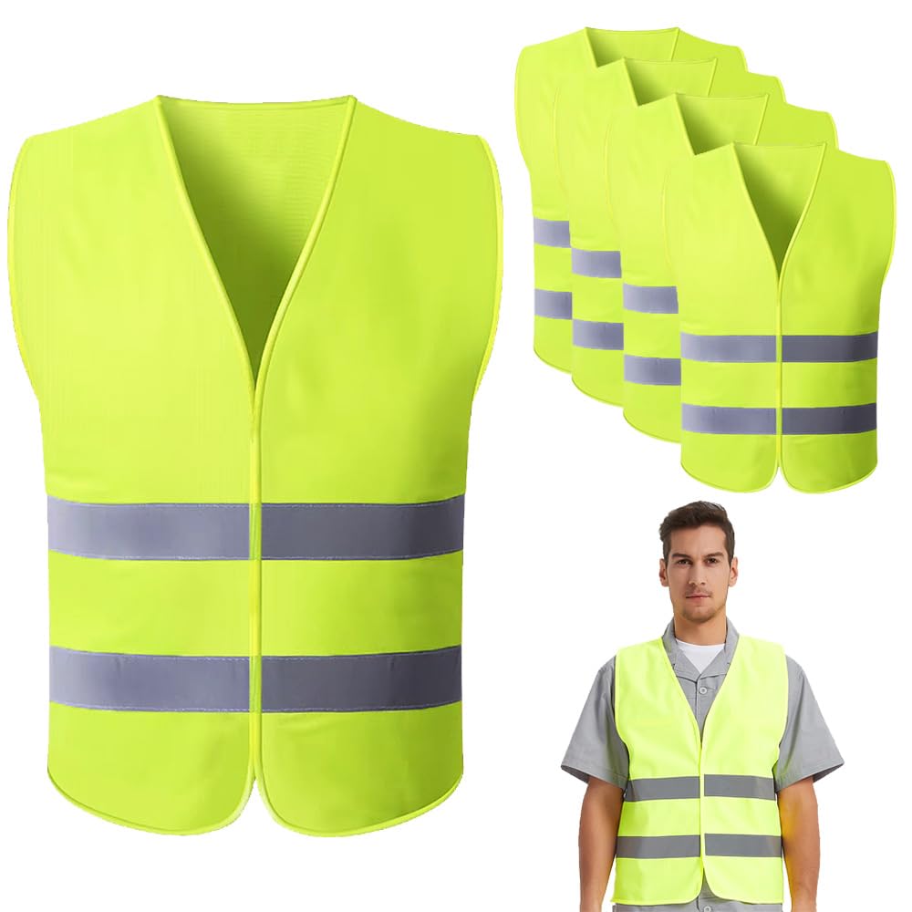 Hi Vis High Visibility Safety Vest 5-Pack - Reflective Waistcoat for Night Workwear, Traffic, Running, Surveyor, Security Guard and Construction