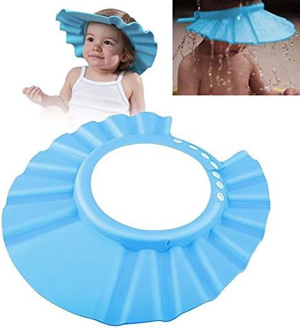 Adjustable Baby Soft Safety Bath Durable Anti Tears Visor Shampoo Hat Eva Material Ideal for Children Kids Toddler Shield Cap Wash Hair by For Happy Pets (Blue)
