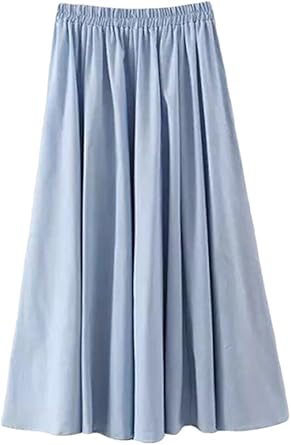 Yuandian Femme Ete Casual Loose Fit Couleur Unie Lin Plissee Mi Longue Grand Swing Jupe Evasee Fluide Trapeze Midi Jupes Amazon Fr Vetements Et Accessoires