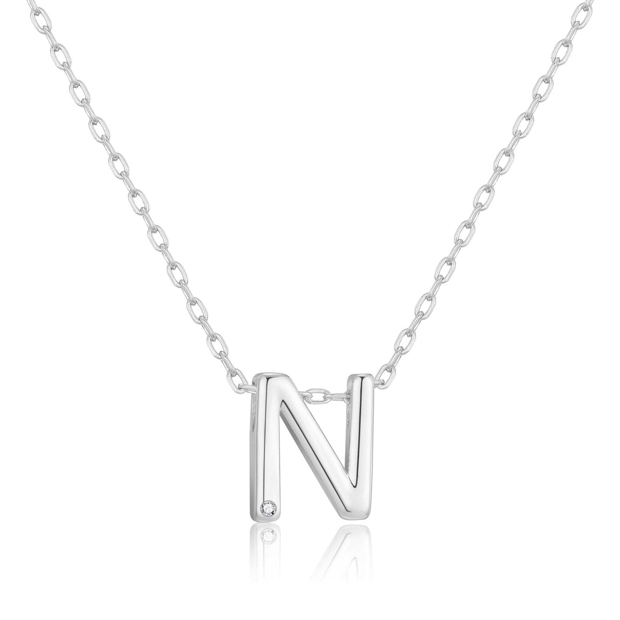 Philip Jones Initial Necklace Letter N Created with Zircondia® Crystals