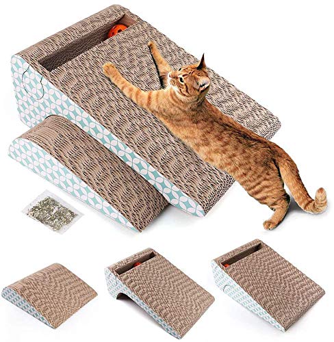LotFancy Scratcher Cardboard, Removable Scratching Pad With Ball, 2-in-1 Corrugated Cat Scratch Lounge Sofa Refill, Catnip Included