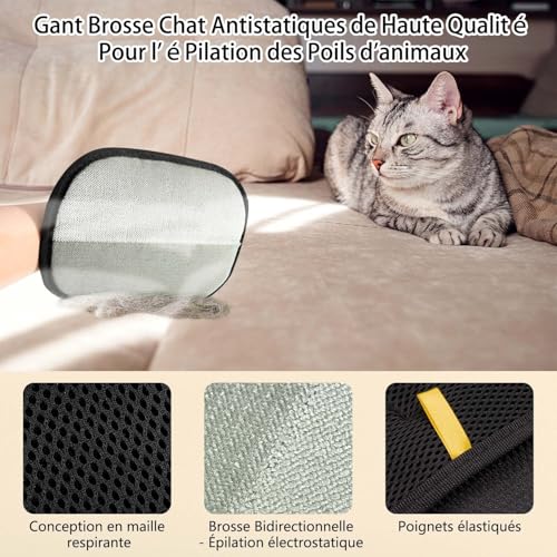 2 x Cat Hair Gloves, Double Sided Anti-Animal Hair Glove, Reusable Pet Hair Brush for Washing Detangling and Grooming, Pet Hair Brush for Sofa Furniture Carpet Car Seat