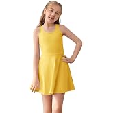 Haloumoning Girls Sleeveless Tennis Dress Athletic Golf Racerback Dress | Built-in shorts with pockets,Sports Dresses Outfit,Girls Athletic Outfit for tennis, golf, school or play