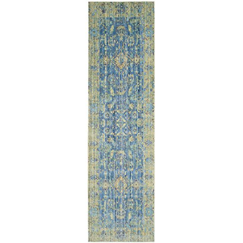 Safavieh Valencia Collection VAL123M Blue and Multi Vintage Distressed Silky Polyester Runner Rug (2'3 x 8')