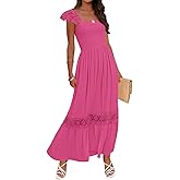 ZESICA Women's 2026 Summer Lace Strap Sleeveless Square Neck Smocked High Waist Ruffle Hollow Out Flowy A Line Maxi Dress