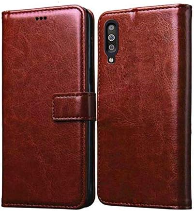 LEMCAS Leather Vintage Full Flip Cover with Wallet Inner TPU for Samsung Galaxy A50 (Brown)