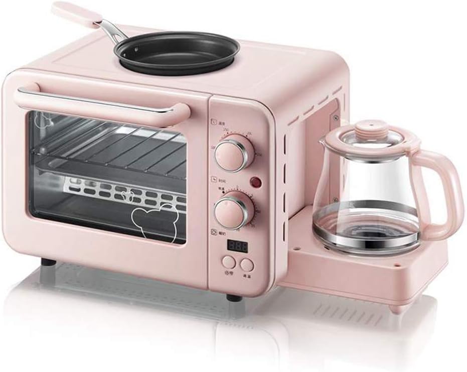 Retro 3-in-1 Family Size Breakfast Center, Pink Breakfast Station Toaster Oven,coffeemaker and Griddle