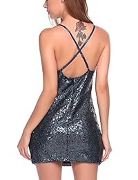 Zeagoo de la mujer Halter Cruz Correa posterior lentejuelas Sexy Club Bodycon Mini Vestido