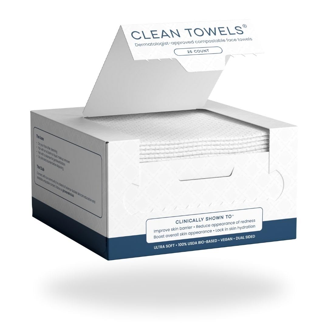 Clean Skin Club Clean Towels®, 100% USDA Biobased Face Towel, Disposable Face Towelette, Eczema Association Accepted, Makeup Remover Dry Wipes, Ultra Soft, 1 Pack, 25 Ct
