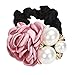 Canserin Pearls Beads Rose Flower Hair Band Rope Scrunchie Ponytail Holder (Pink)