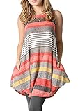 Poulax Womens Floral Sleeveless Lightweight Loose Tunic Tank Top with Pockets (L=US12-14, W-Orange)