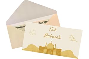 ONMLKKD 10 Eid Mubarak Envelopes Eidi Envelopes for Cash for Kids for Eid Al-Fitr or Eid Al-Adha 6.3" x 3.1" (Yellow)