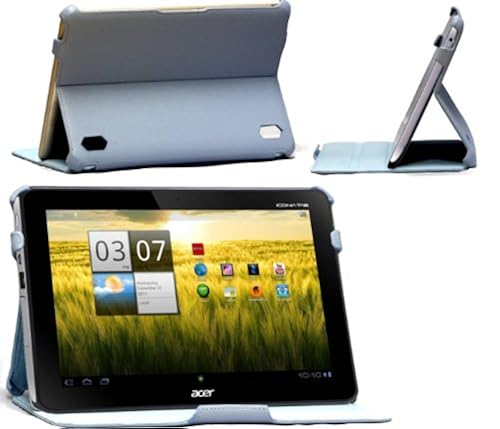 Navitech Wedgwood Blue 3X Angled Stand Faux Leather Case