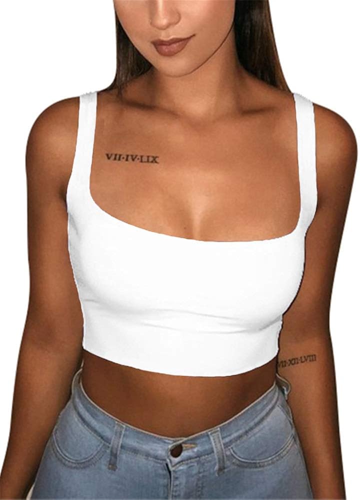 GOBLES Women's Sexy Summer Basic Solid Sleeveless Stretch Crop Tank Top at  Women’s Clothing store