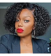 180 Density Short Kinky Curly Lace Front Wigs for Black Women Pixie Cut Bob Human Hair Wigs 13x6x...