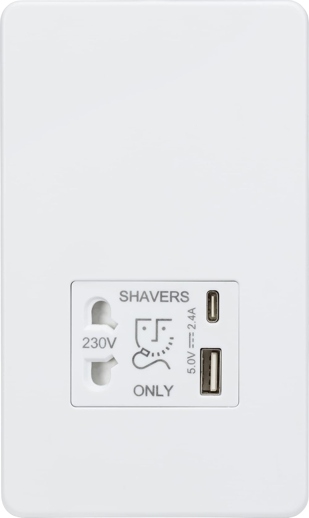 Knightsbridge Screwless Shaver Socket Dual USB A C 5V 2.4A White