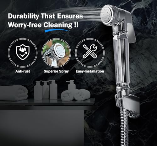 Aishini Handheld Toilet Bidet Sprayer - Shattaf Set, Jet Spray with Easy Installation, Muslim Shower for Feminine wash, Baby Cloth Diaper, Personal Hygiene, 120cm Stainless Steel Hose Pipe, Chrome