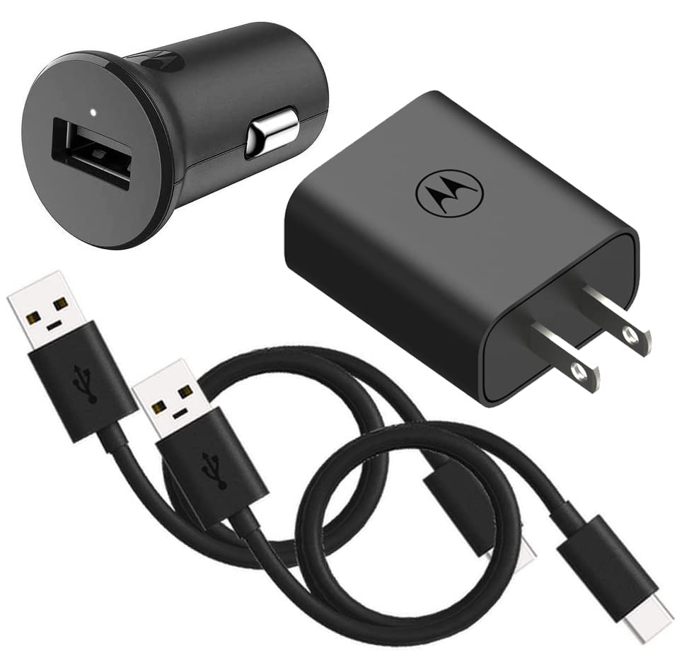 Motorola TurboPower Bundle: 20W Wall Charger & 18W Car Charger with two 1m USB-A to USB-C cables for Moto G100, G Power (2022/2023 5G), G Stylus (2022/2022 5G/2023/2023 5G), G 5G 2022/2023, Edge/Edge+
