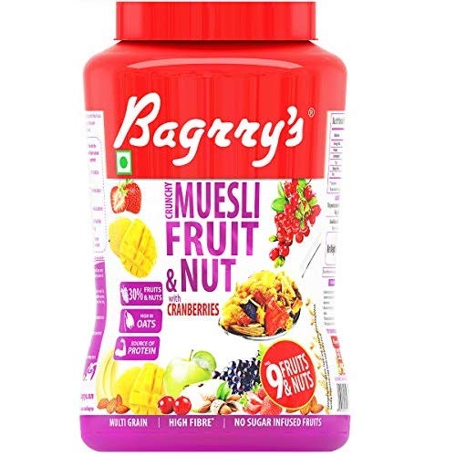 Bagrrys Crunchy Muesli Fruit and Nut with Cranberries, 1000 GM, Jar