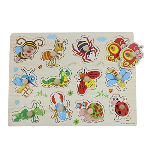 SIPLIV Wooden Pegged Puzzles Jigsaw Puzzle for 2 to 5 Years Old Kids, Home Learning Preschool Early Education Development Toys and Games, Insects