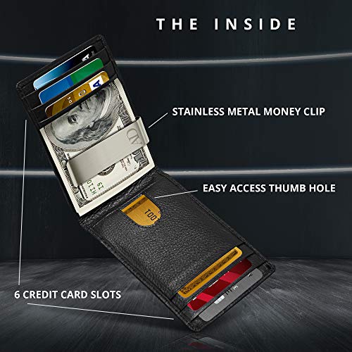 Slim Bifold Wallets For Men - Money Clip Wallet RFID Front Pocket Leather Thin Minimalist Mens Wallet Credit Card Holder Black