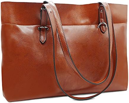 Women's Vintage Large Genuine Leather Tote Shoulder Bag Purse Handbag with Zipper