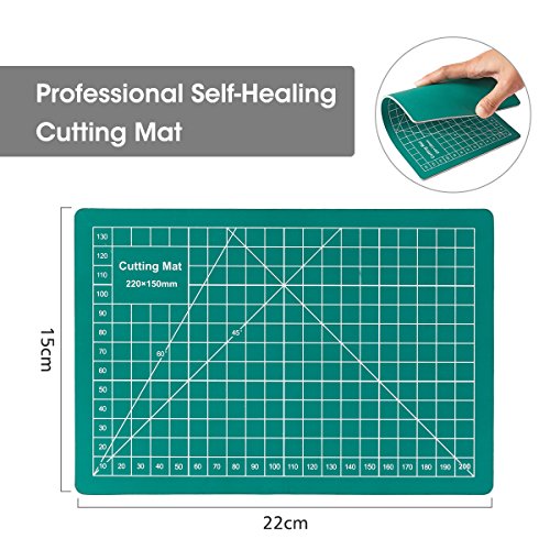 45mm Rotary Cutter with Rotary Cutter Blades 45mm(5pcs Replacements), Self-Healing Cutting Mat 22cm x 15cm, Acrylic Quilting Ruler 15cm x 15cm, ARTISTORE Perfect Set for Cutting Fabric, Paper, Leather