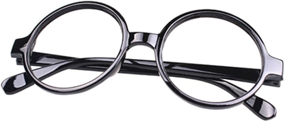 FancyG Retro Geek Nerd Style Round Shape Glass Frame NO LENSES - Matte Black: Clothing