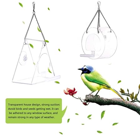 Amazon Com Acrylic Window Bird Feeder With Hanging Metal Chain
