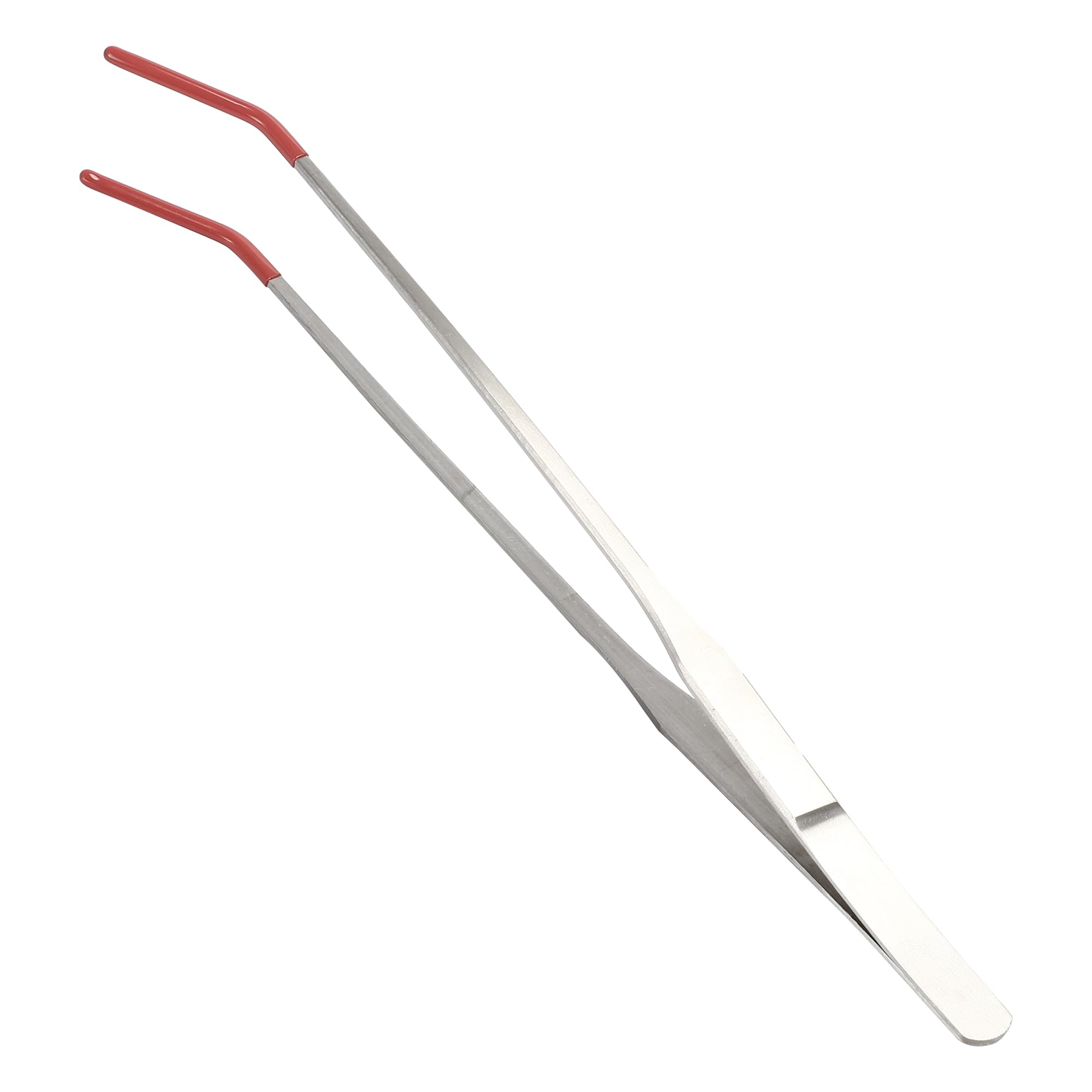 CAPASTEC Reptile Feeding Tongs, Stainless Steel Lizard Feeding Tongs, Aquarium Curved Feeding Tweezers for Reptiles with Rubber Tip, Terrarium Feeding Tong, 10.63" L, Red, Silver Tone