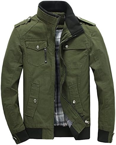 Men's Muti-Pockets Cotton Stand Collar Jackets and Coats