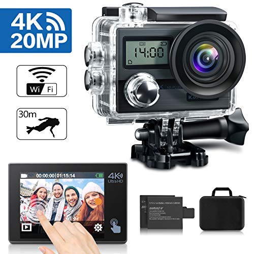 KAMTRON Action Cam 4K Wasserdicht Aktion Kamera - 20MP Ultra Full HD WiFi Unterwasserkamera Helmkamera mit EIS 170°Weitwinkel