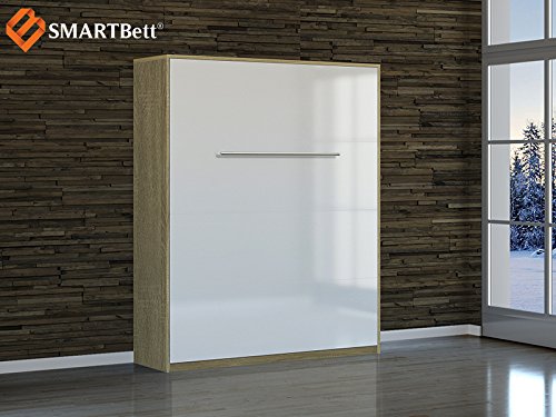 Schrankbett Smartbett Wandbett Hochkantbett Gastebett 160x200 Eiche Sonoma Front Weiss Hochglanz Kaufen