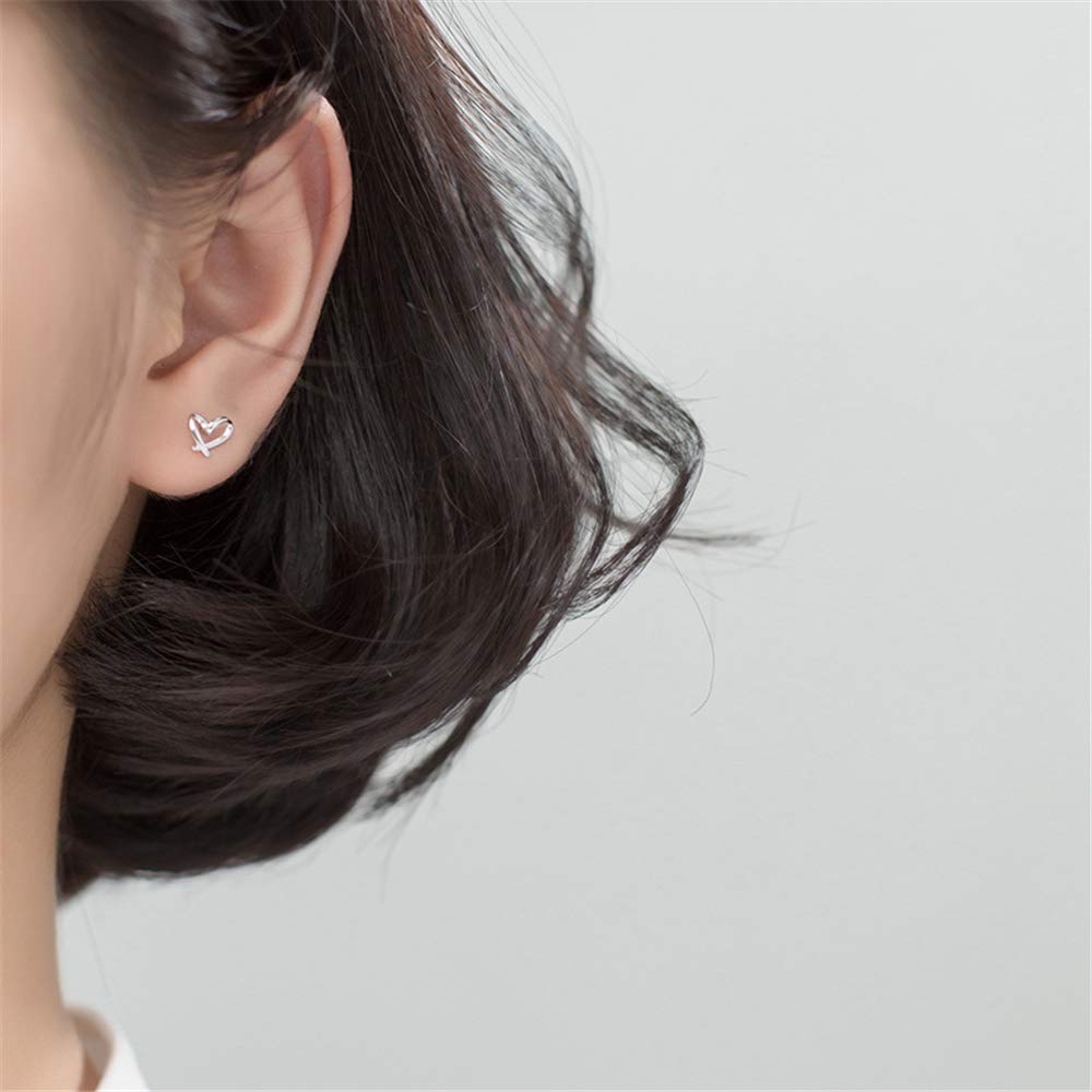 Dtja Minimalist Heart Sterling Silver Earrings for Women Girls Teens Charm Hollow Love Hearted Stud Tiny Small Cartilage Tragus Post Pin Hypoallergenic Pierced Ear Christmas Birthday Halloween Thanksgiving Jewelry Gifts