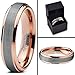 Tungsten Wedding Band Ring 4mm Men Women Comfort Fit 18k Rose Gold Grey Step Bevel Edge Brushed Polished Size 7.5