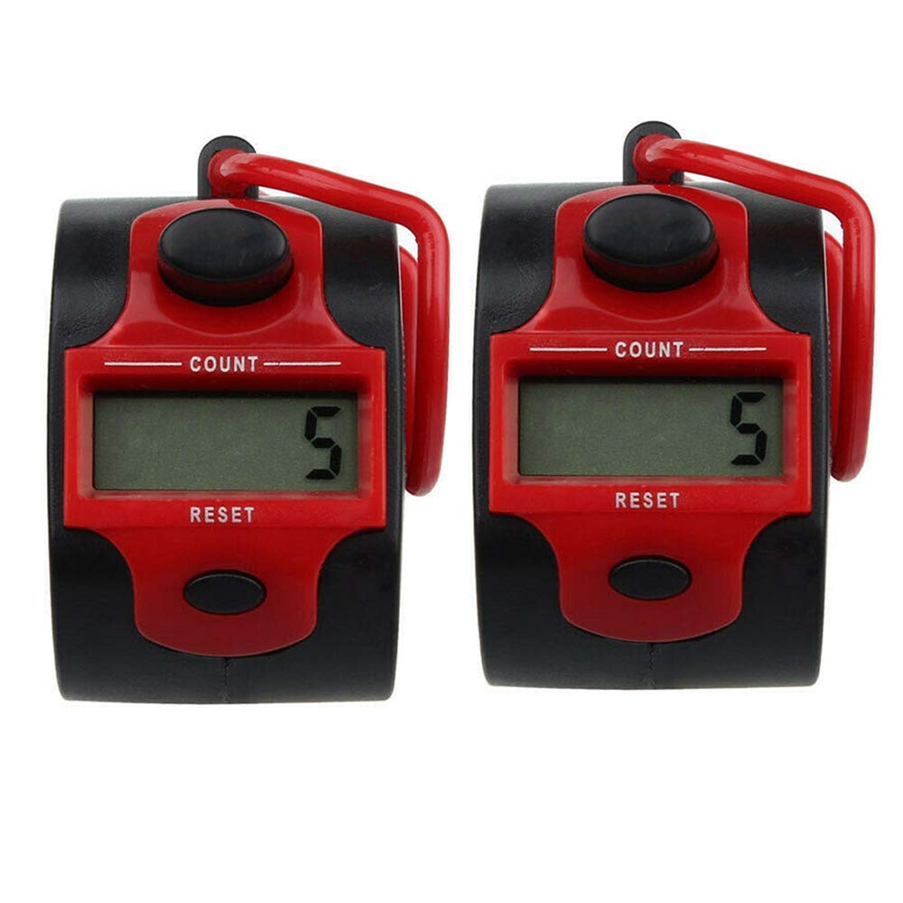 MACHSWON Red Hand Held Finger Ring Tally Counter Electronic Manual Counter Pocket Tally Counter 5-Digit Digital LCD Electronic Screen Digital Tally Counter 2PCS