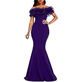 VERWIN Floor-Length Half Sleeve Print Off Shoulder Color Block Women's Maxi Dress Bodycon Dress