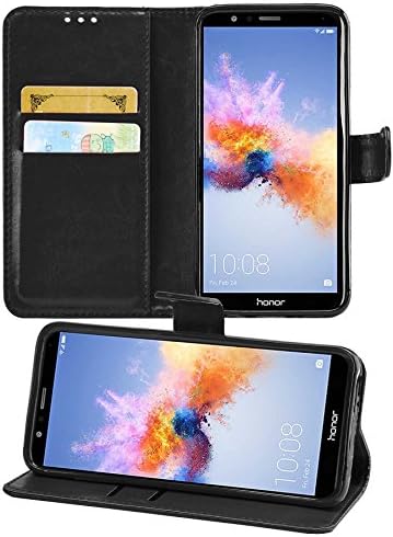 Gadget Giant Case for Huawei Honor 7X, Premium PU Leather Wallet Case Cover Black